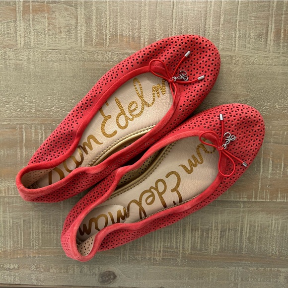Sam Edelman Shoes - Sam Edelman Women’s Hot Coral Red Perforated Leather Felicia Ballet Flats Sz 7.5